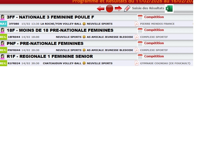 Matchs volley-ball du -11 au 16  février 2026