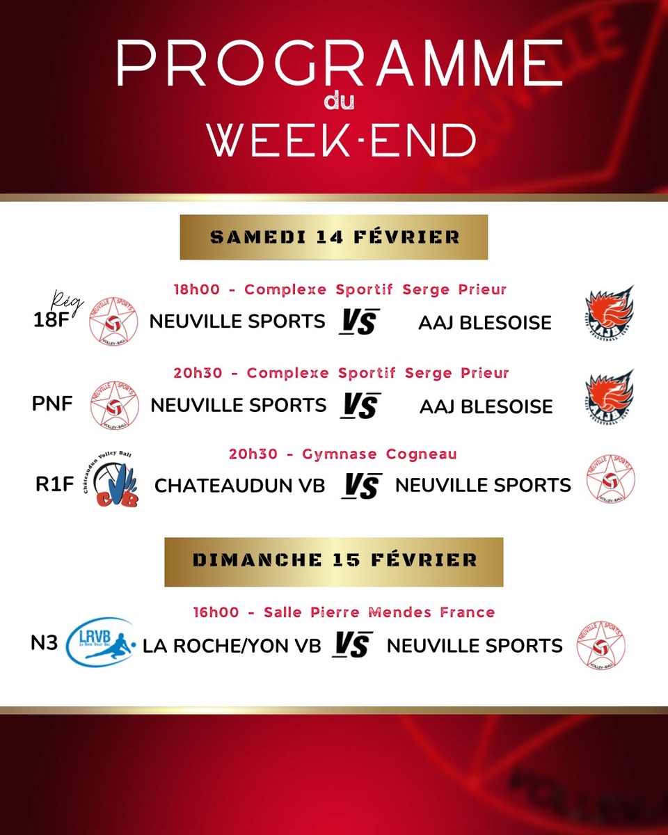 Matchs volley-ball du 11 au 16  février 2026