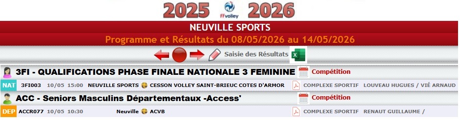 programme des matchs de volley-ball du 4 au 11 mai 2026