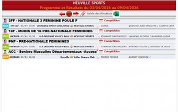 Matchs volley-ball du 3 au 09 avril  2026