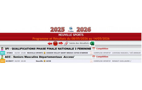 programme des matchs de volley-ball du 4 au 11 mai 2026